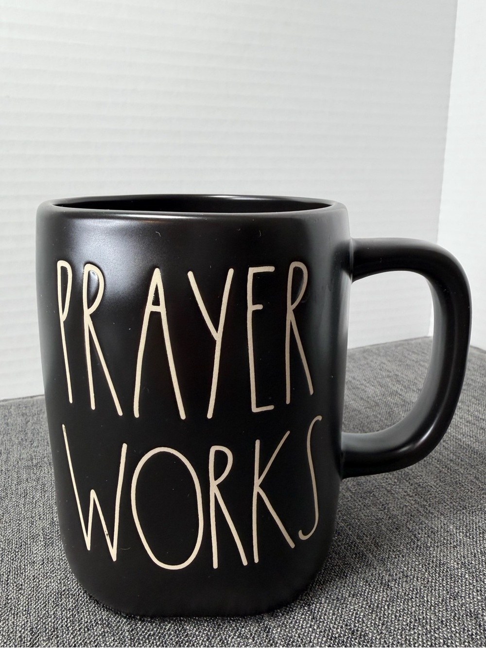 Rae Dunn "PRAYER WORKS" Black Matte Ceramic Coffee Mug Artisan Collection